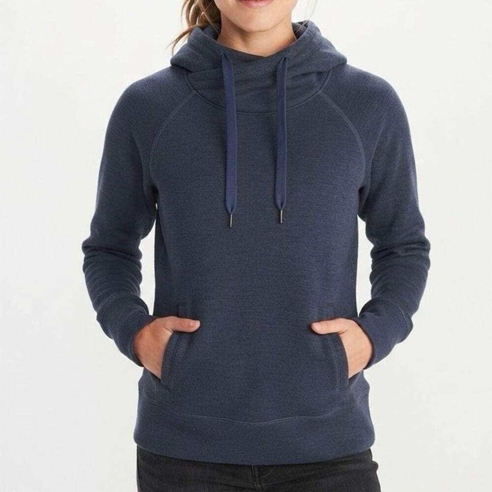 Marmot Women's Blue Crossover Cowl Neck Fleece Pullover Hoodie Sweatshirt Size M